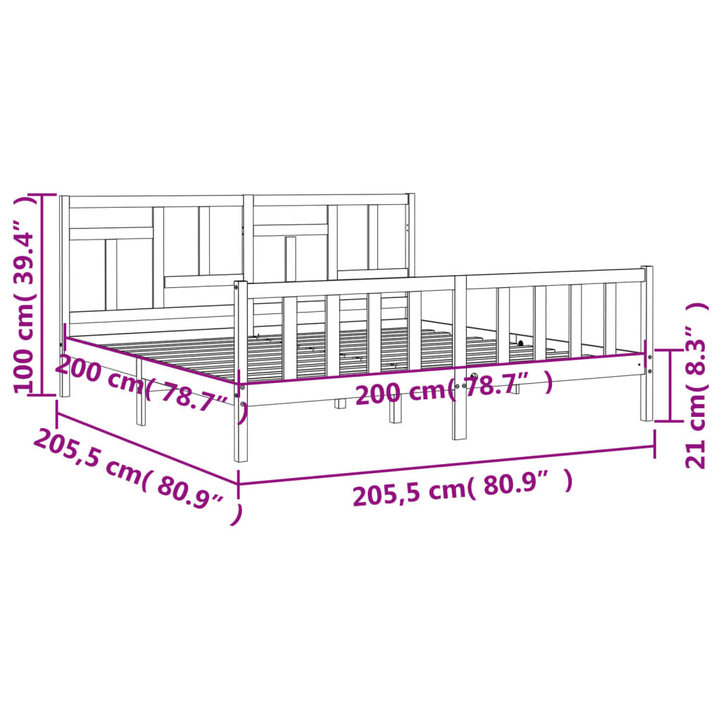 vidaXL Πλαίσιο Κρεβατιού με Κεφαλάρι Μαύρο 200x200 εκ. Μασίφ Ξύλο