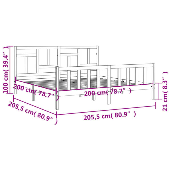 vidaXL Πλαίσιο Κρεβατιού με Κεφαλάρι Μαύρο 200x200 εκ. Μασίφ Ξύλο