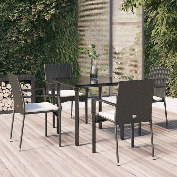 vidaXL Σετ Τραπεζαρίας Κήπου 5 Τεμαχίων Μαύρο Συνθ. Ρατάν με Μαξιλάρια