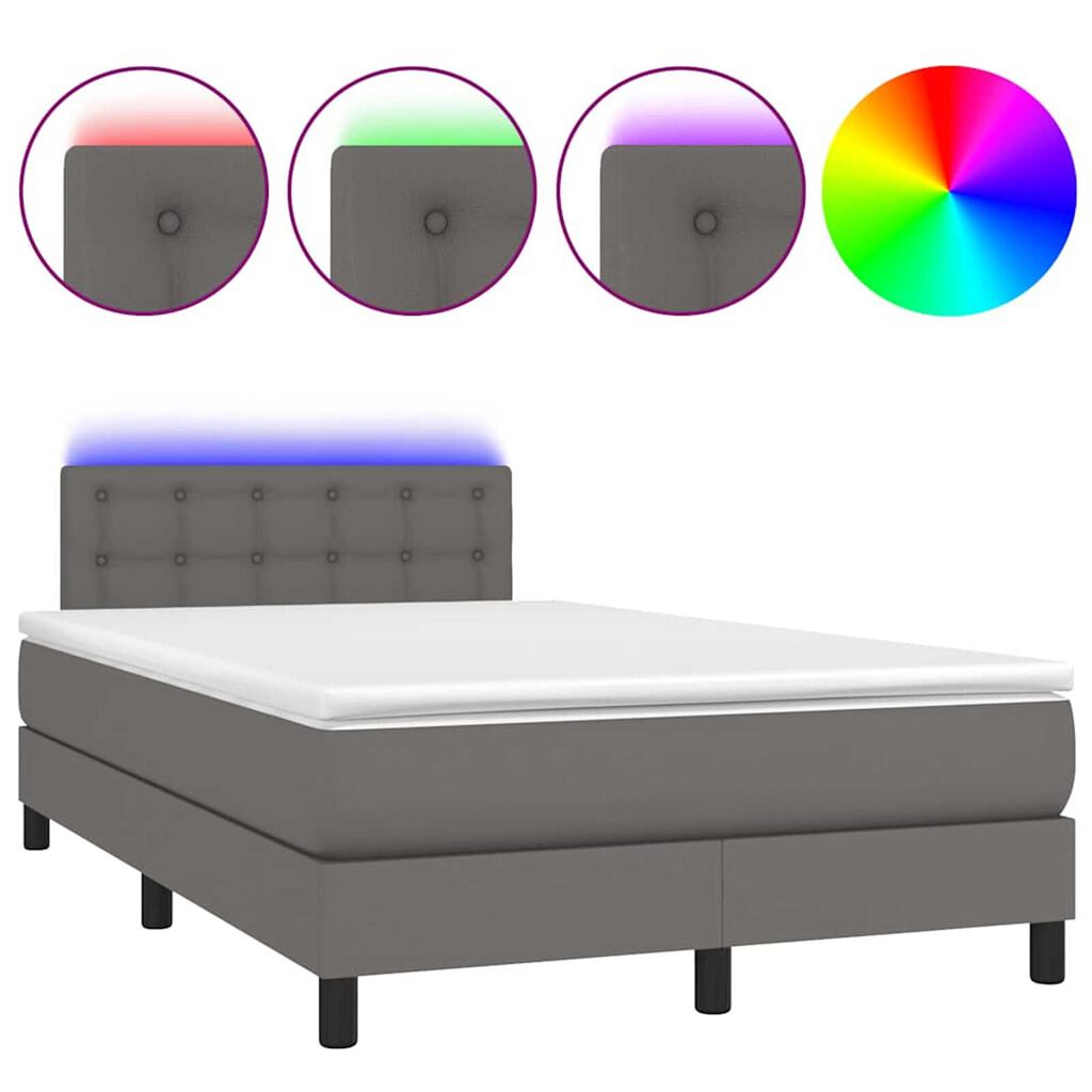 vidaXL Κρεβάτι Boxspring με Στρώμα & LED Γκρι 120x190 εκ. Συνθ. Δέρμα