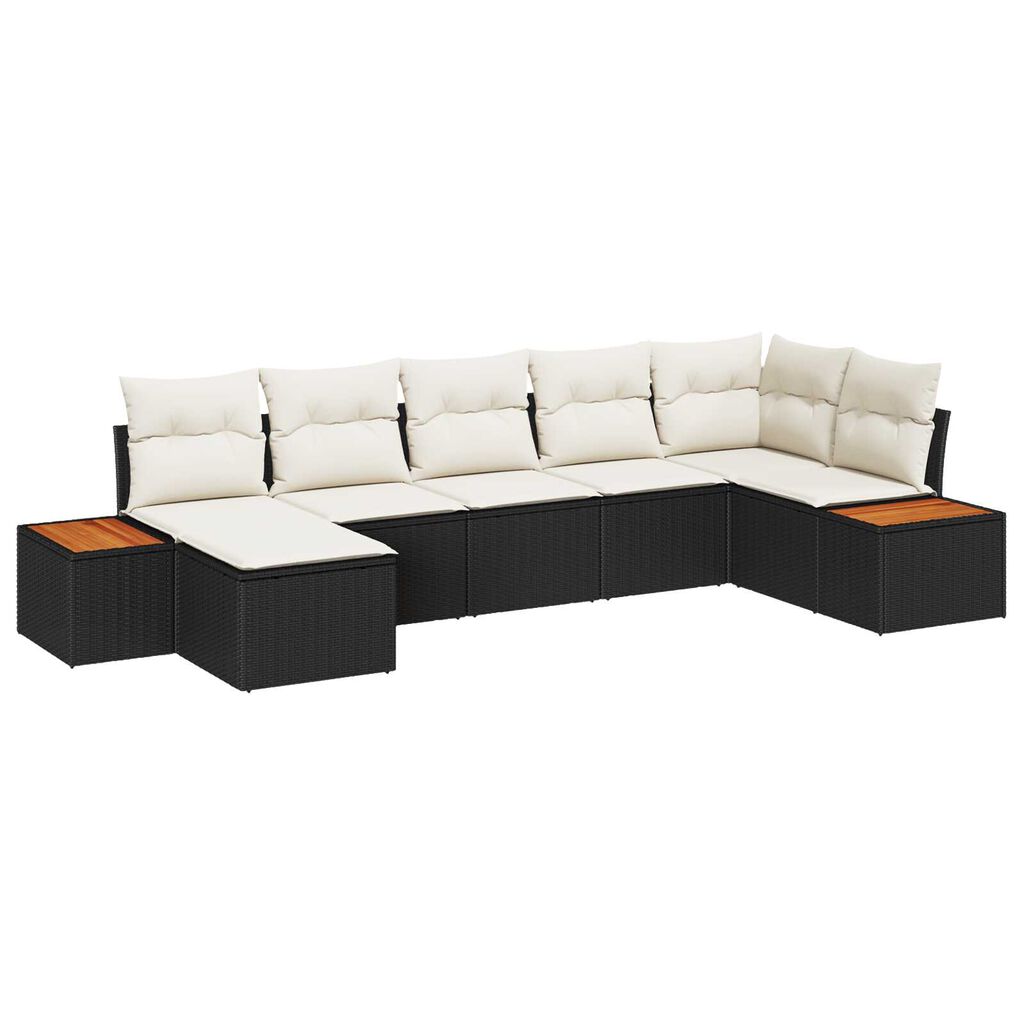 vidaXL Σετ Καναπέ Κήπου με μαξιλάρι 7 pcs Μαύρο Πολυ ράταν
