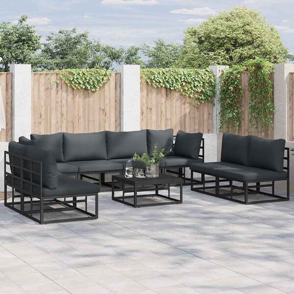 vidaXL Σετ Καναπέ Κήπου με μαξιλάρι 8 pcs Μαύρο Αλουμίνιο