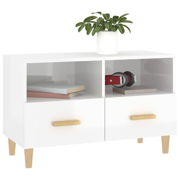 vidaXL Έπιπλο Τηλεόρασης Γυαλ. Λευκό 80x36x50 εκ. Επεξεργασμένο Ξύλο