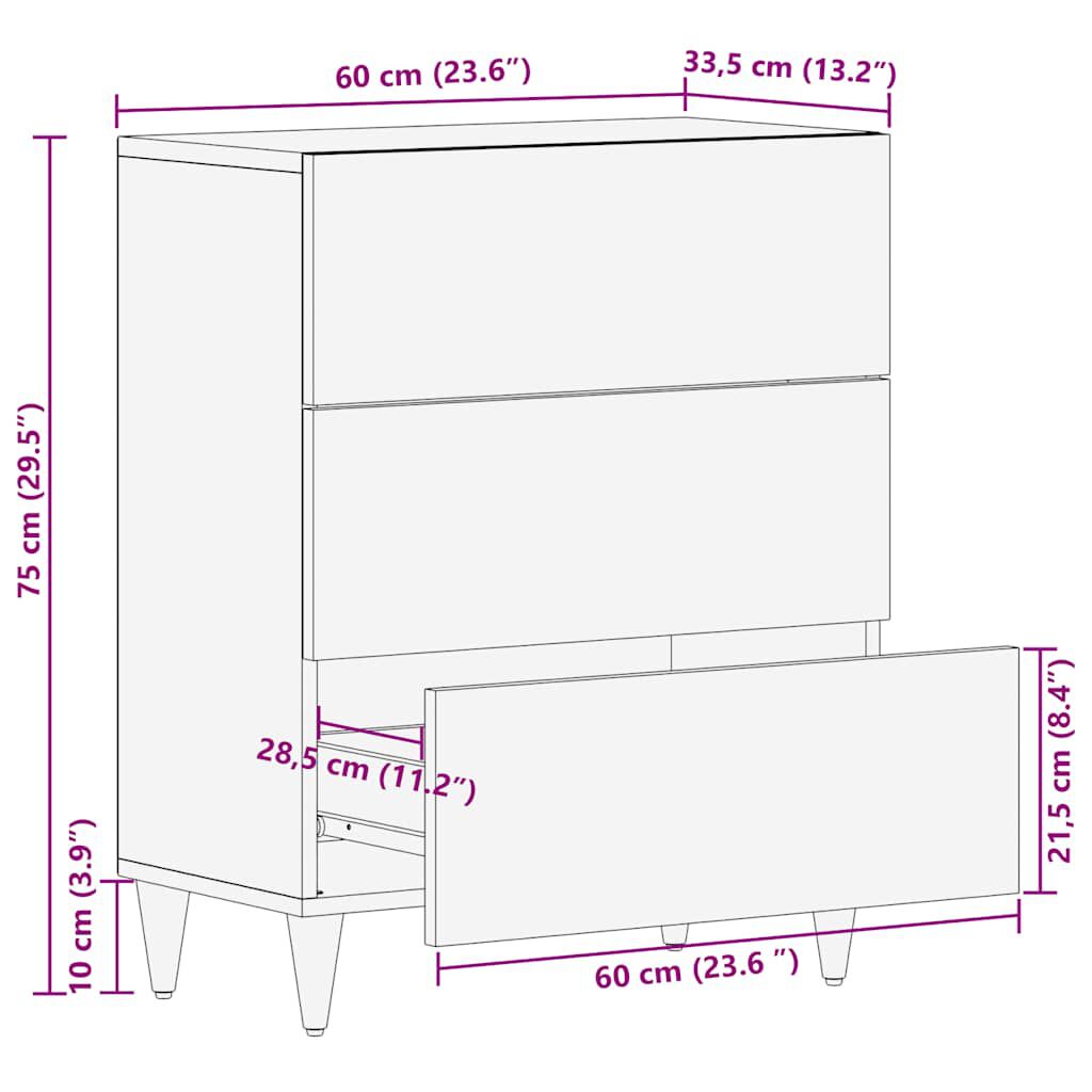 vidaXL Sideboard 60x33,5x75 cm μασίφ ξύλο Mango