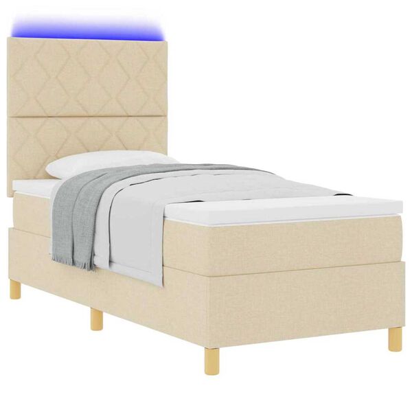 vidaXL Κρεβάτι με ελατήρια με στρώμα Κρεμ 90 x 190 cm ύφασμα