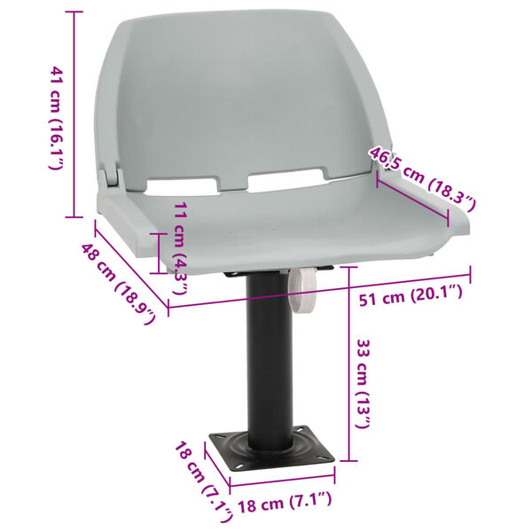 vidaXL Κάθισμα Σκάφους Πτυσσόμ. 2 τεμ. Γκρι 48x51x41 εκ Χωρίς Μαξιλάρι
