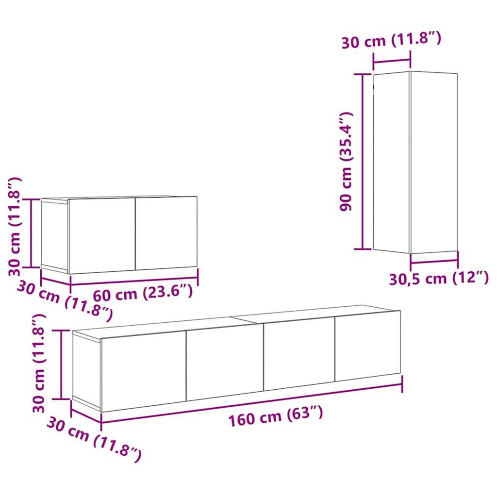 vidaXL Τηλεοπτική Κάβα Τοίχου 4 pcs artisan δρυς 200 x 30 x 30 cm