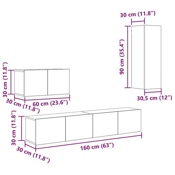 vidaXL Τηλεοπτική Κάβα Τοίχου 4 pcs artisan δρυς 200 x 30 x 30 cm