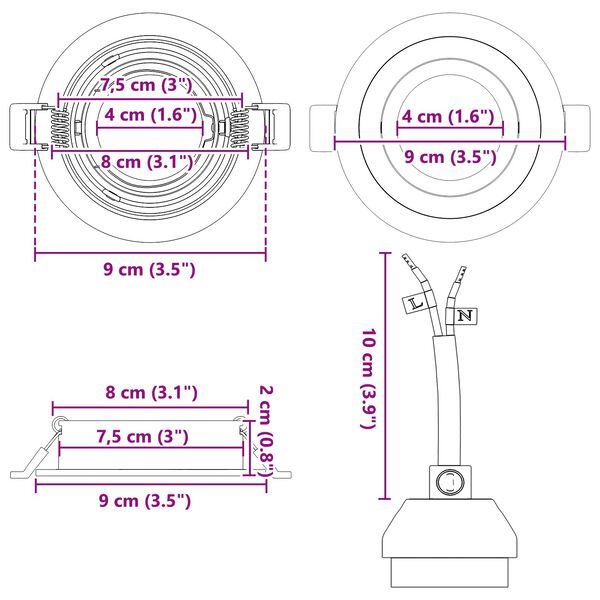 vidaXL Κρυφά Φώτα 12 τμχ Στρογγυλό GU10 Λευκό Ø91 mm
