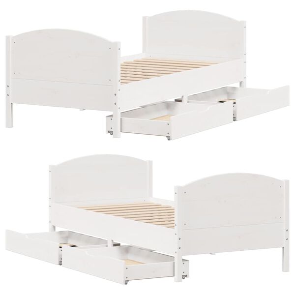 vidaXL Σκελετός Κρεβ. Χωρίς Στρώμα Λευκό 75x190 εκ Μασίφ Πεύκο