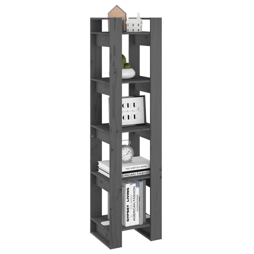 vidaXL Βιβλιοθήκη/Διαχωριστικό Χώρου Γκρι 41x35x160 εκ. Μασίφ Πεύκο