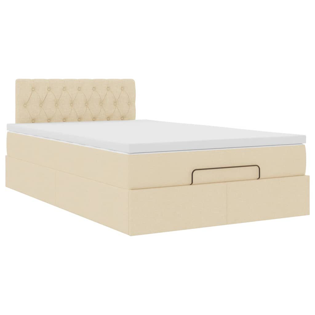 vidaXL Οθωμανικό κρεβάτι με στρώμα Cream 120x200cm ύφασμα