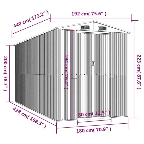 vidaXL Αποθήκη Κήπου Πράσινη 192x440x223 εκ. Γαλβανισμένο Ατσάλι