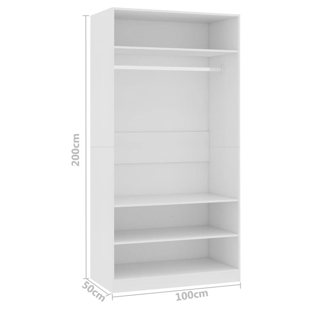 vidaXL Ντουλάπα Λευκή 100 x 50 x 200 εκ. από Επεξ. Ξύλο