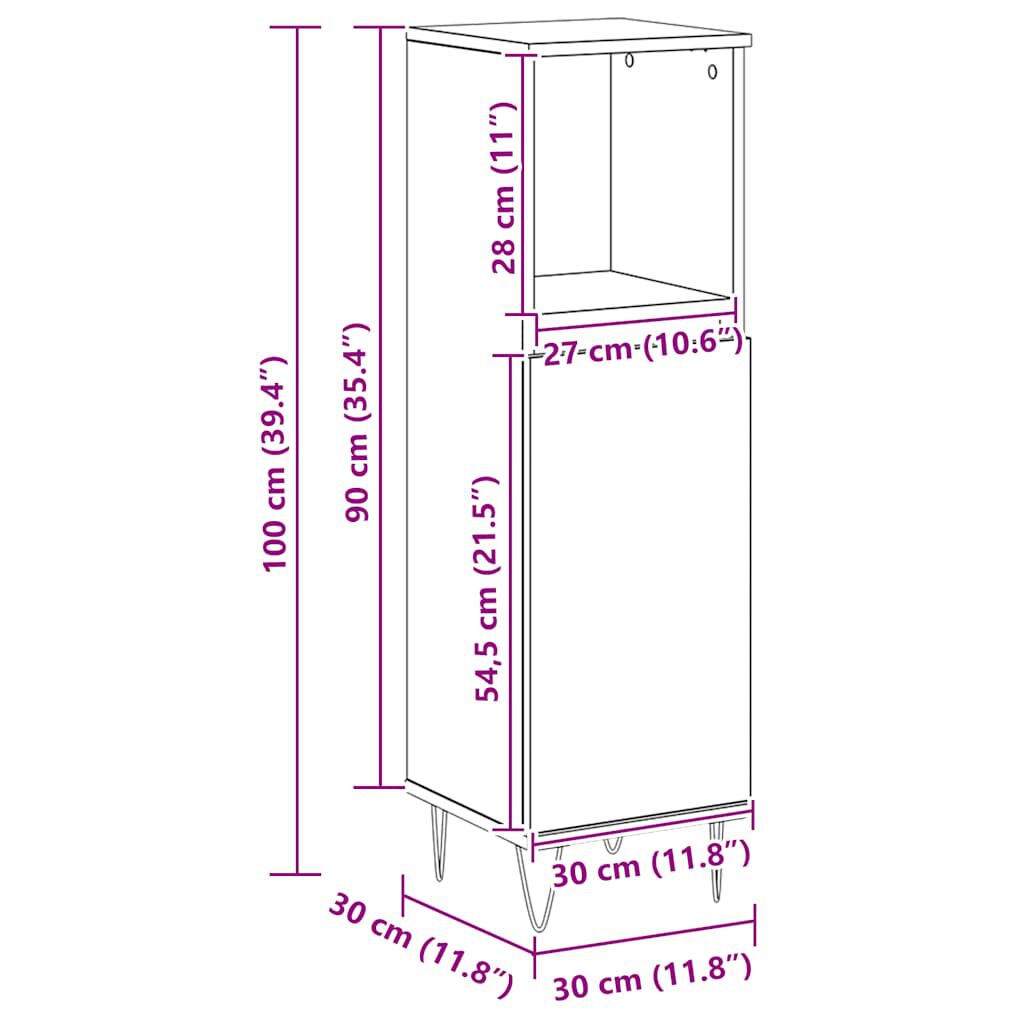 vidaXL Ντουλάπι μπάνιου Δρυς τεχνίτης 30x30x100 cm Κατασκευασμένο ξύλο