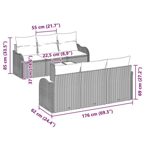 vidaXL Σετ Καναπέ Κήπου 7 pcs Γκρι 55 x 55 x 37 εκ Πολυ ράταν