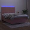 vidaXL Κρεβάτι Boxspring με Στρώμα & LED Ροζ 140x200 εκ. Βελούδινο