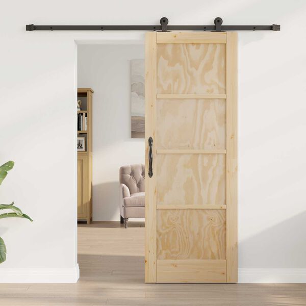 vidaXL Σετ Συρόμενης Πόρτας Φυσικό και μαύρο 73.5 x 198.5 εκ.