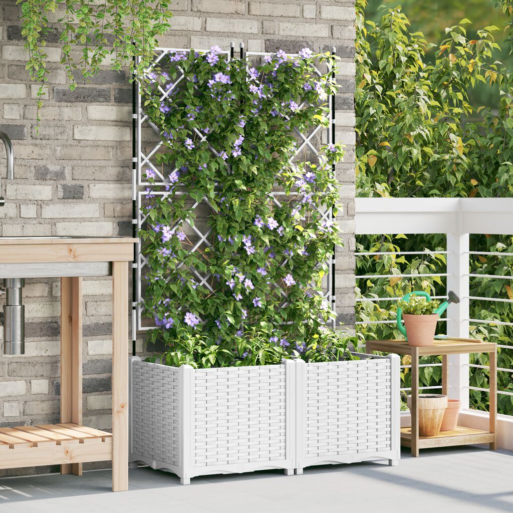 vidaXL Γλάστρα με πλέγμα 2 τμχ Λευκό 80x40x143 εκ