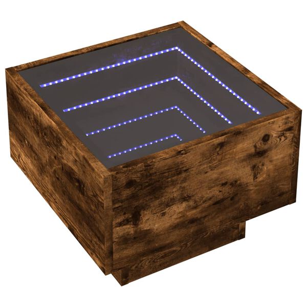 vidaXL Κομοδίνο Άπειρο Φως LED Καπνιστή Δρυς 40x40x30 εκ.
