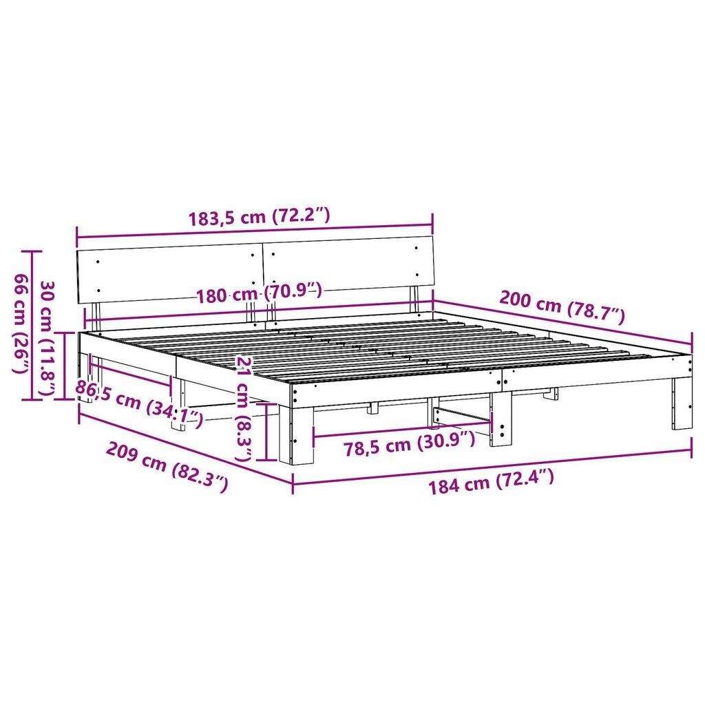 vidaXL Κρεβάτι με Κεφαλάρι 180x200 εκ Μασίφ Ξύλο Πεύκου