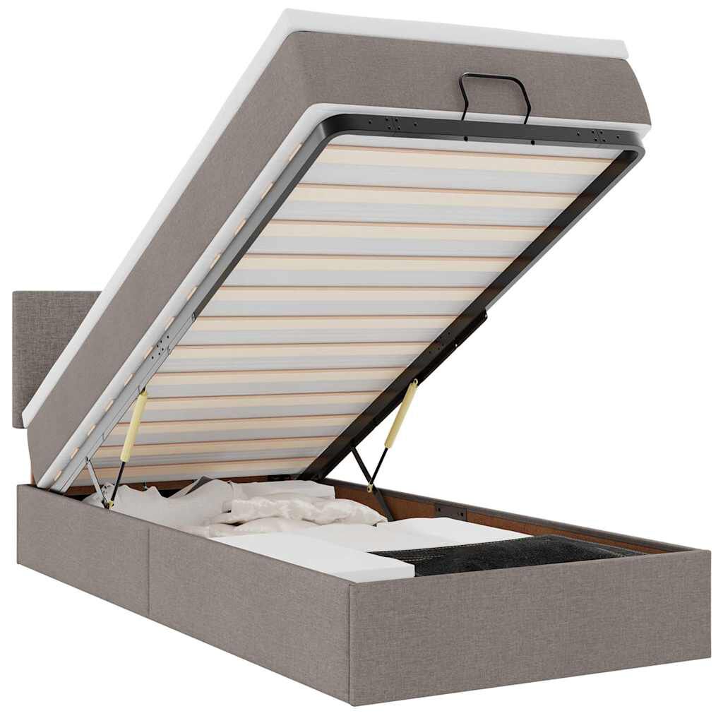 vidaXL Οθωμανικό κρεβάτι με στρώμα & LEDs Taupe 100x200 cm Ύφασμα