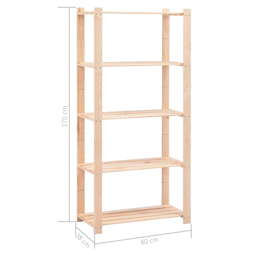 vidaXL Ραφιέρα 5 Επιπέδων 250 κ. 80x38x170 εκ. από Μασίφ Ξύλο Πεύκου