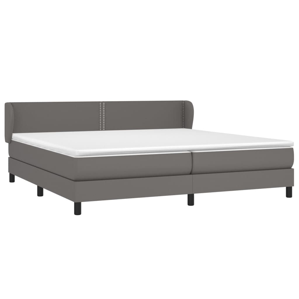 vidaXL Κρεβάτι Boxspring με Στρώμα Γκρι 200x200 εκ. Συνθετικό Δέρμα