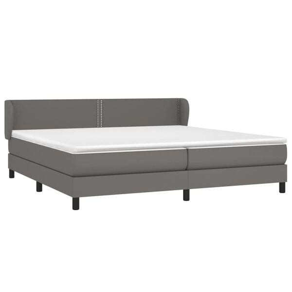 vidaXL Κρεβάτι Boxspring με Στρώμα Γκρι 200x200 εκ. Συνθετικό Δέρμα