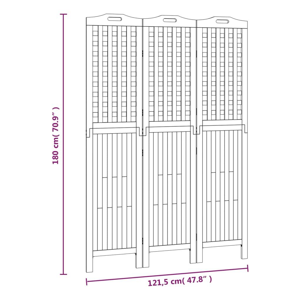 vidaXL Διαχωριστικό Χώρου με 3 Πάνελ 121,5x2x180εκ. Μασίφ Ξύλο Ακακίας