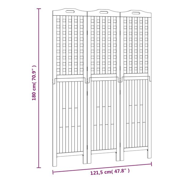 vidaXL Διαχωριστικό Χώρου με 3 Πάνελ 121,5x2x180εκ. Μασίφ Ξύλο Ακακίας