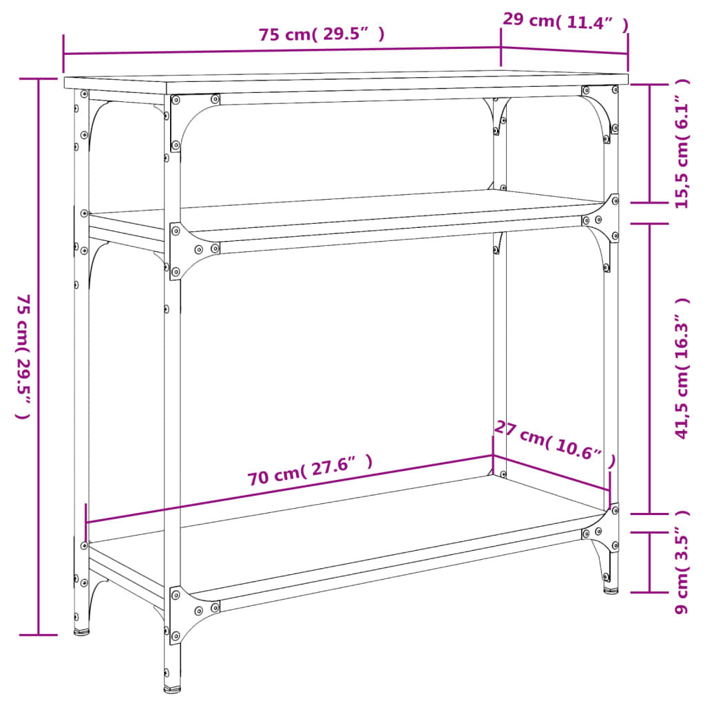vidaXL Τραπέζι Κονσόλα Καφέ Δρυς 75x29x75 εκ. Επεξεργασμένο Ξύλο
