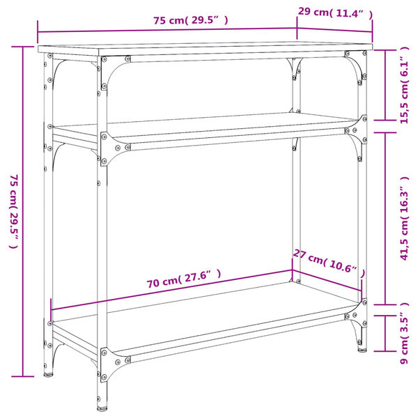 vidaXL Τραπέζι Κονσόλα Καφέ Δρυς 75x29x75 εκ. Επεξεργασμένο Ξύλο