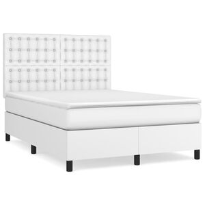 vidaXL Κρεβάτι Boxspring με Στρώμα Λευκό 140x200εκ.από Συνθετικό Δέρμα