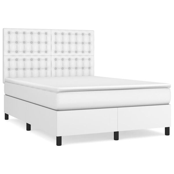 vidaXL Κρεβάτι Boxspring με Στρώμα Λευκό 140x200εκ.από Συνθετικό Δέρμα