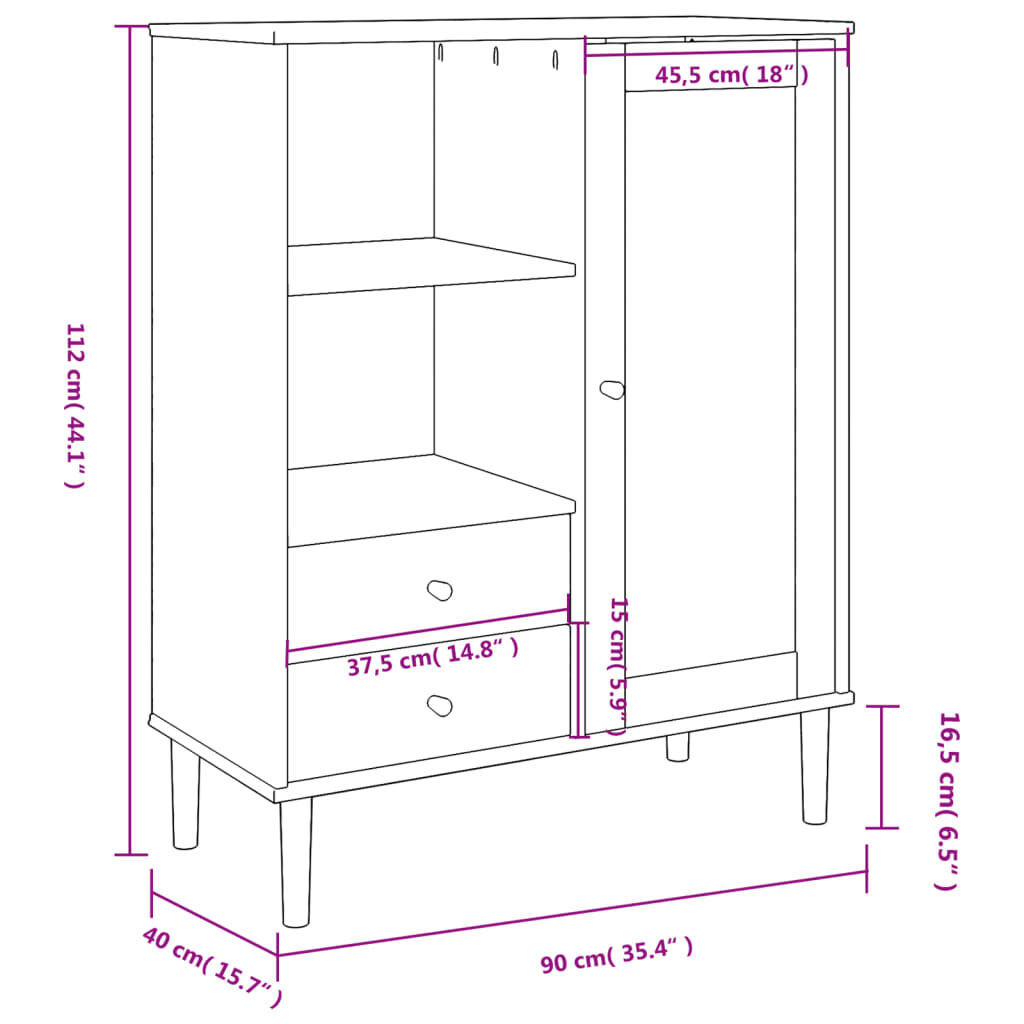 vidaXL Ντουλάπι Ψηλό SENJA Καφέ/Ρατάν 90x40x112 εκ. Μασίφ Ξύλο Πεύκου