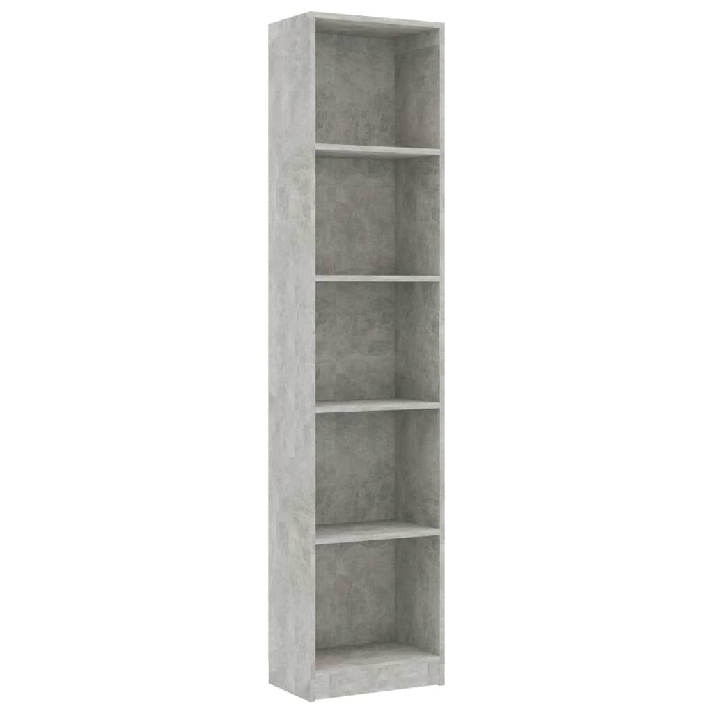 vidaXL Βιβλιοθήκη με 5 Ράφια Γκρι Σκυροδέμ. 40x24x175 εκ. Επεξ. Ξύλο