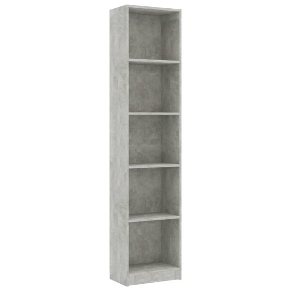 vidaXL Βιβλιοθήκη με 5 Ράφια Γκρι Σκυροδέμ. 40x24x175 εκ. Επεξ. Ξύλο