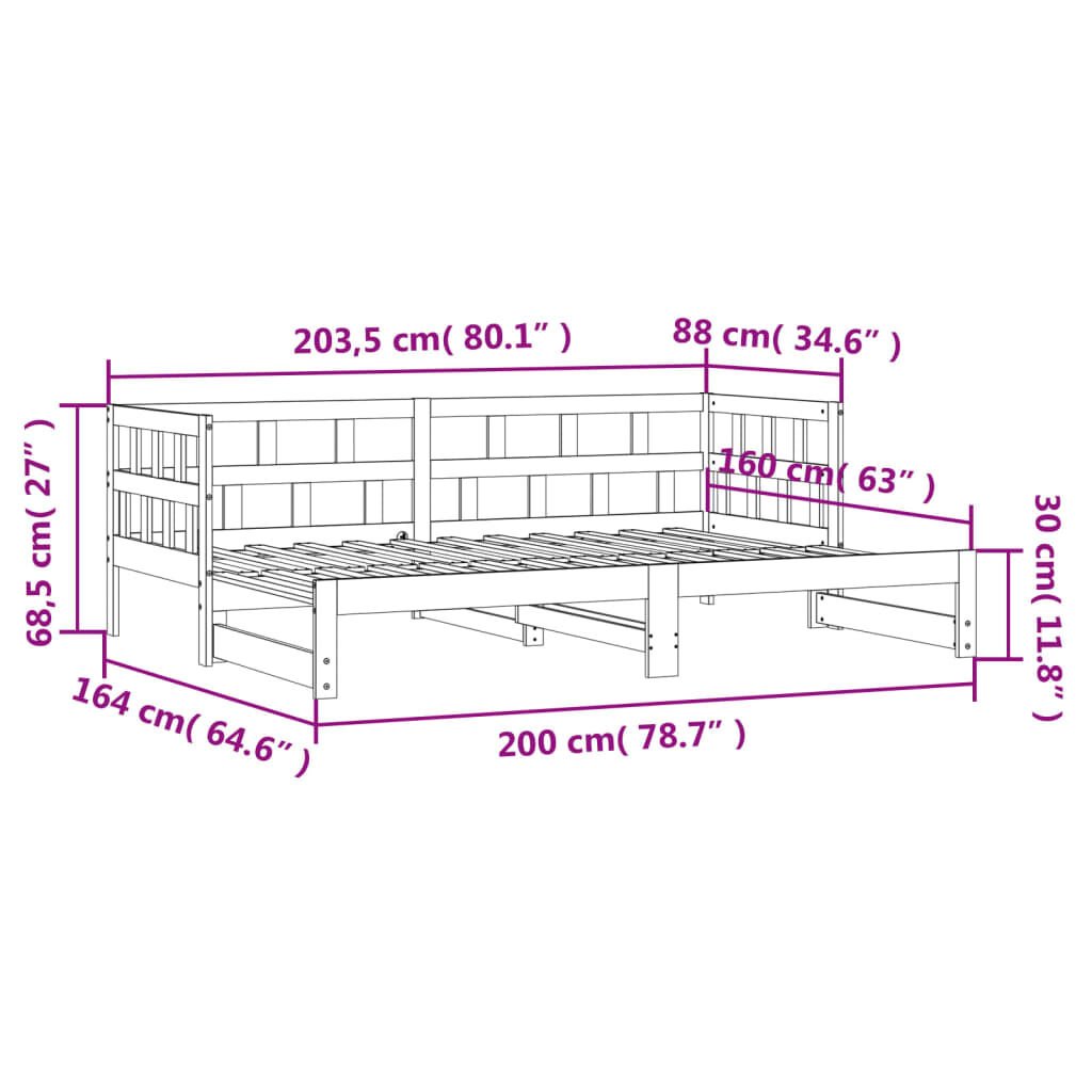 vidaXL Καναπές Κρεβάτι Συρόμενος 80 x 200 εκ. Μασίφ Ξύλο Πεύκου
