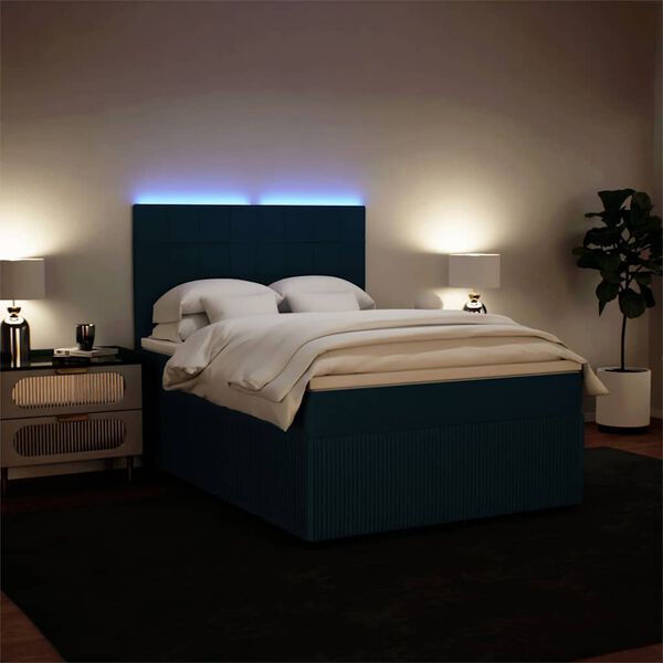vidaXL Κρεβάτι Boxspring με Στρώμα Μπλε 140x200 εκ. Βελούδινο