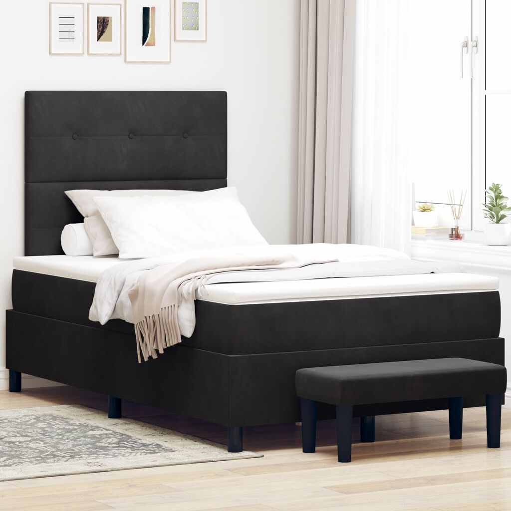 vidaXL Κρεβάτι Box Spring με Στρώμα & Πάγκο Μαύρο 120x200 εκ. Βελούδο