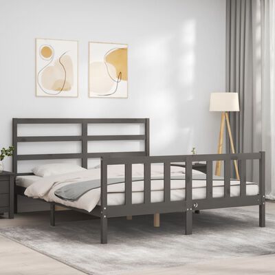 vidaXL Πλαίσιο Κρεβατιού με Κεφαλάρι Γκρι 160x200 εκ Μασίφ Ξύλο