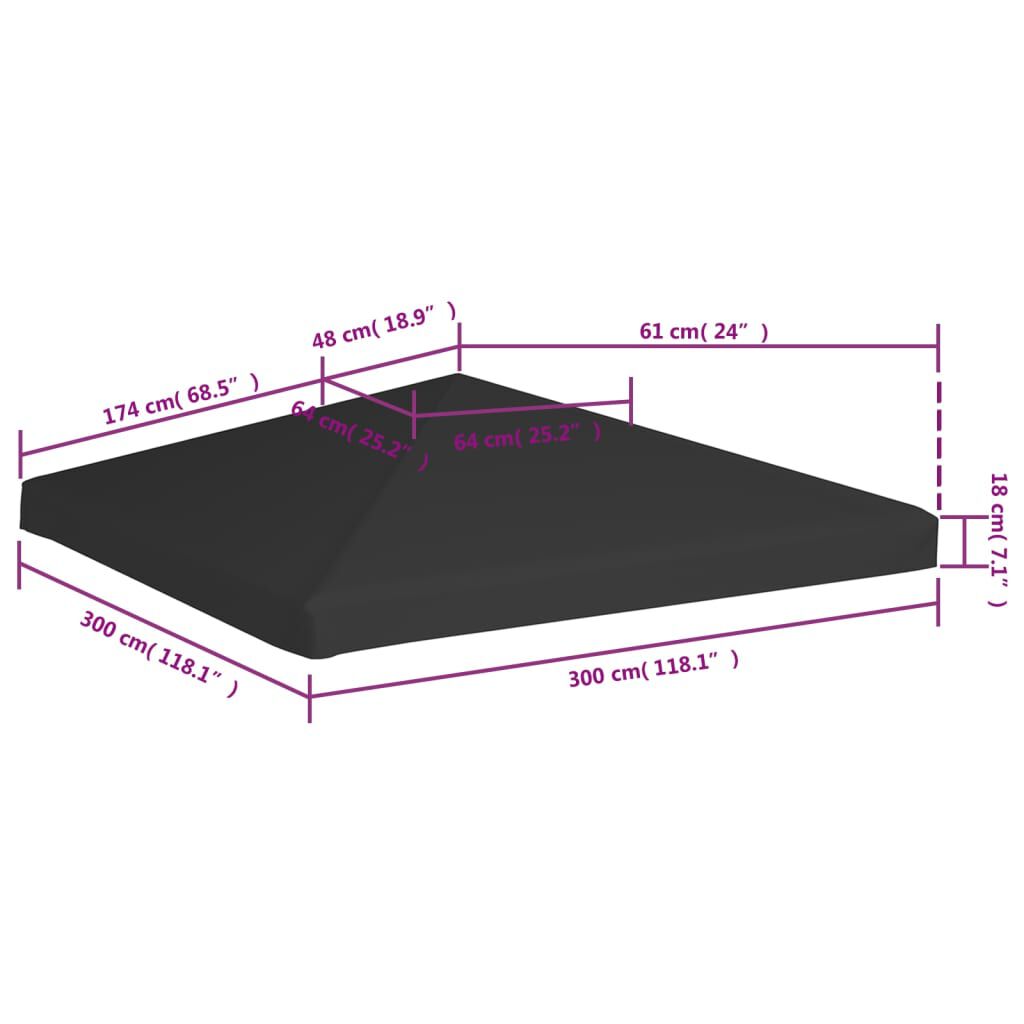 vidaXL Κάλυμμα για Κιόσκι Μαύρο 3 x 3 μ. 270 γρ./μ²