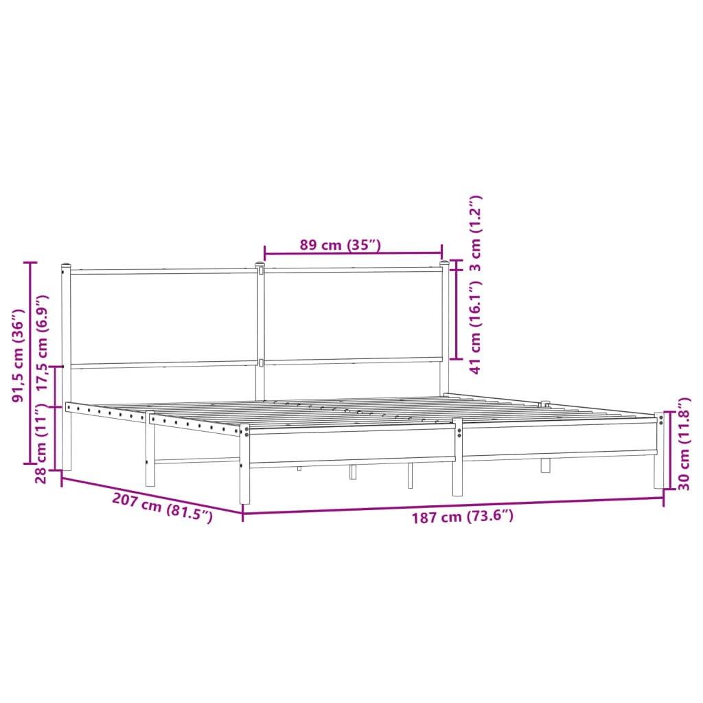 vidaXL Σκελετός Κρεβ. Χωρίς Στρώμα Sonoma Δρυς 180x200 εκ. Μεταλλικό