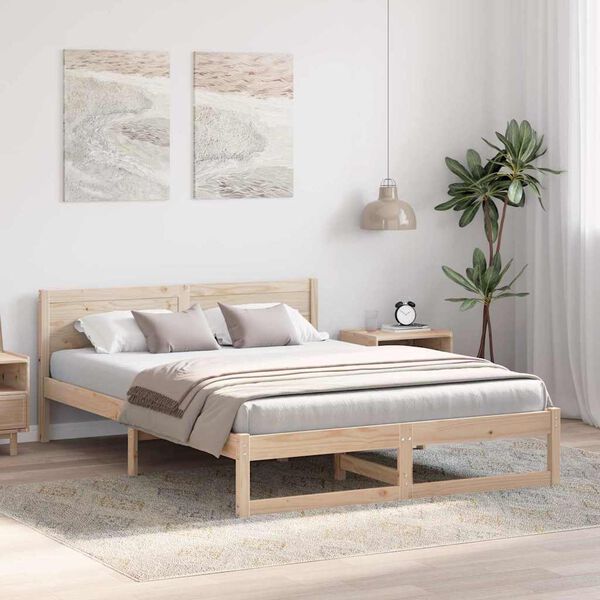 vidaXL Κρεβάτι Φυσικό Ξύλο Πεύκου 150 x 200 εκ. Απλό Κρεβάτι