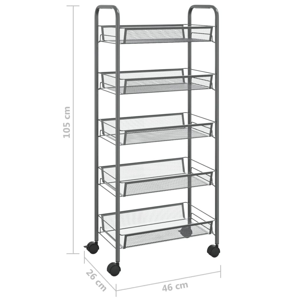 vidaXL Τρόλεϊ Κουζίνας 5 Επιπέδων Γκρι 46 x 26 x 105 εκ. Σιδερένιο