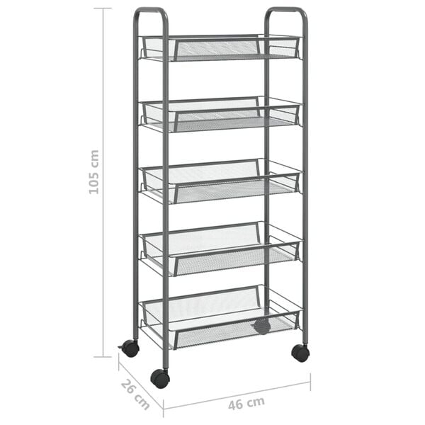 vidaXL Τρόλεϊ Κουζίνας 5 Επιπέδων Γκρι 46 x 26 x 105 εκ. Σιδερένιο