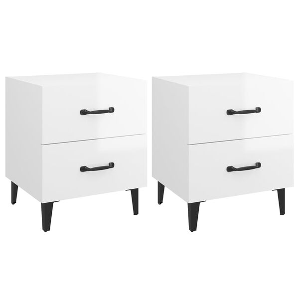 vidaXL Κομοδίνα 2 τεμ. Γυαλιστερό Λευκό 40 x 35 x 47,5 εκ.