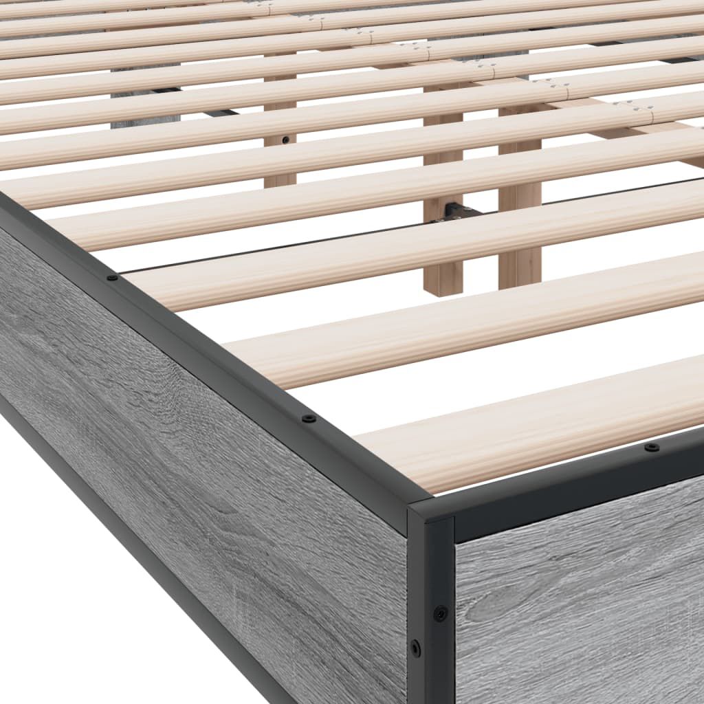 vidaXL Πλαίσιο Κρεβατιού Γκρι Sonoma 135x190 εκ. Επεξ. Ξύλο & Μέταλλο
