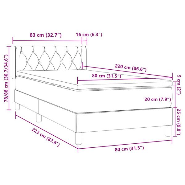 vidaXL Box Spring κρεβάτι με στρώμα σκούρο πράσινο 80x220εκ. Βελούδινο